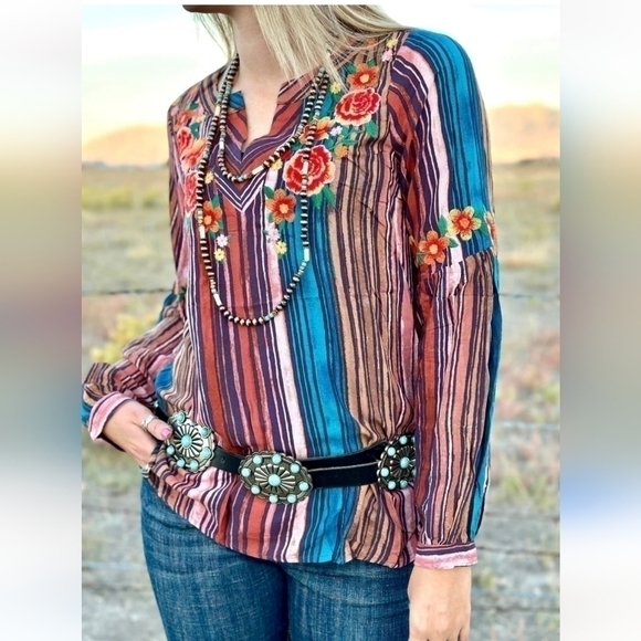 Anthropology Savanna Jane San Lupe Aztec Southwest Blouse Top Boho Small - Picture 1 of 10